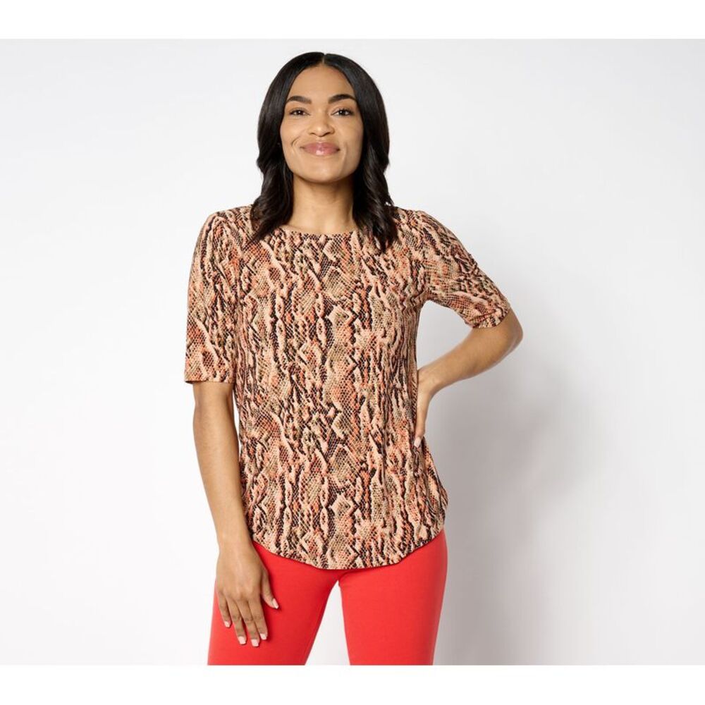 Women Control Women's Top Sz S Como Jersey Elbow Sleeve Multi-colored A652705